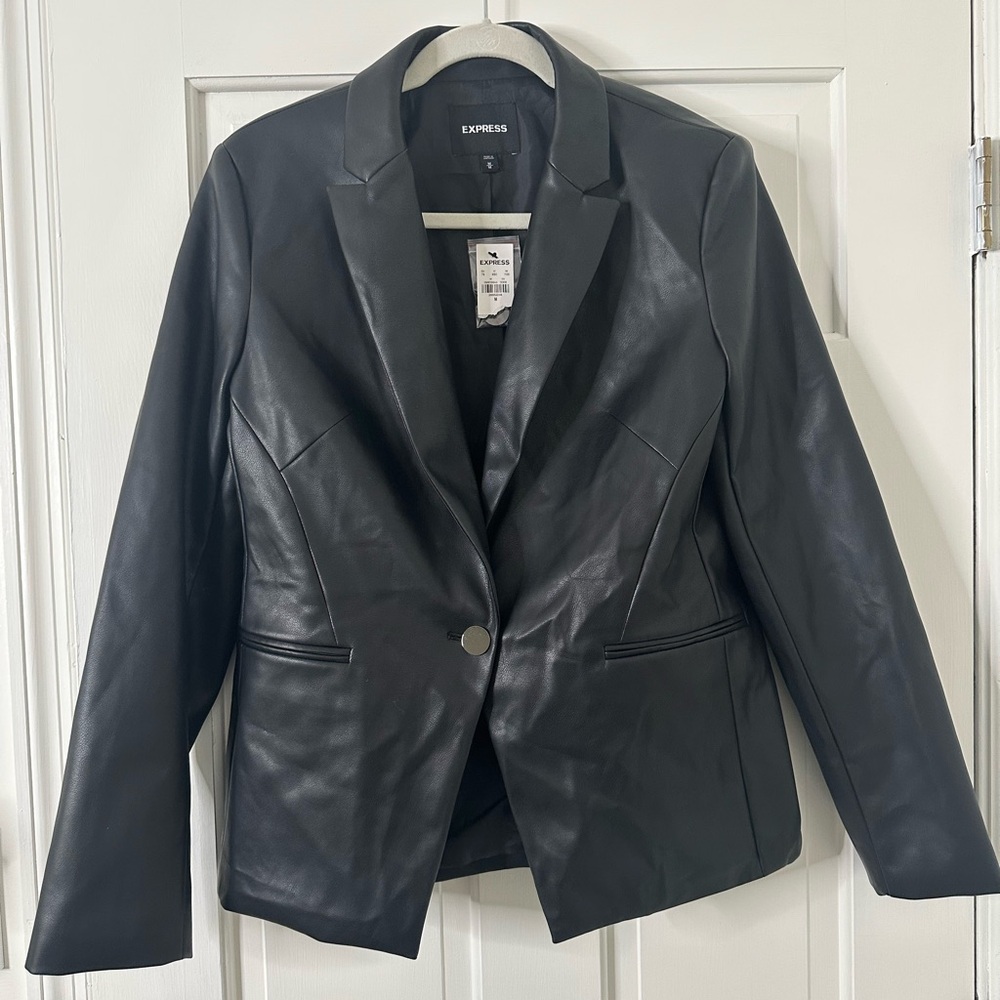 Express Women's Black Faux Leather Blazer Jacket